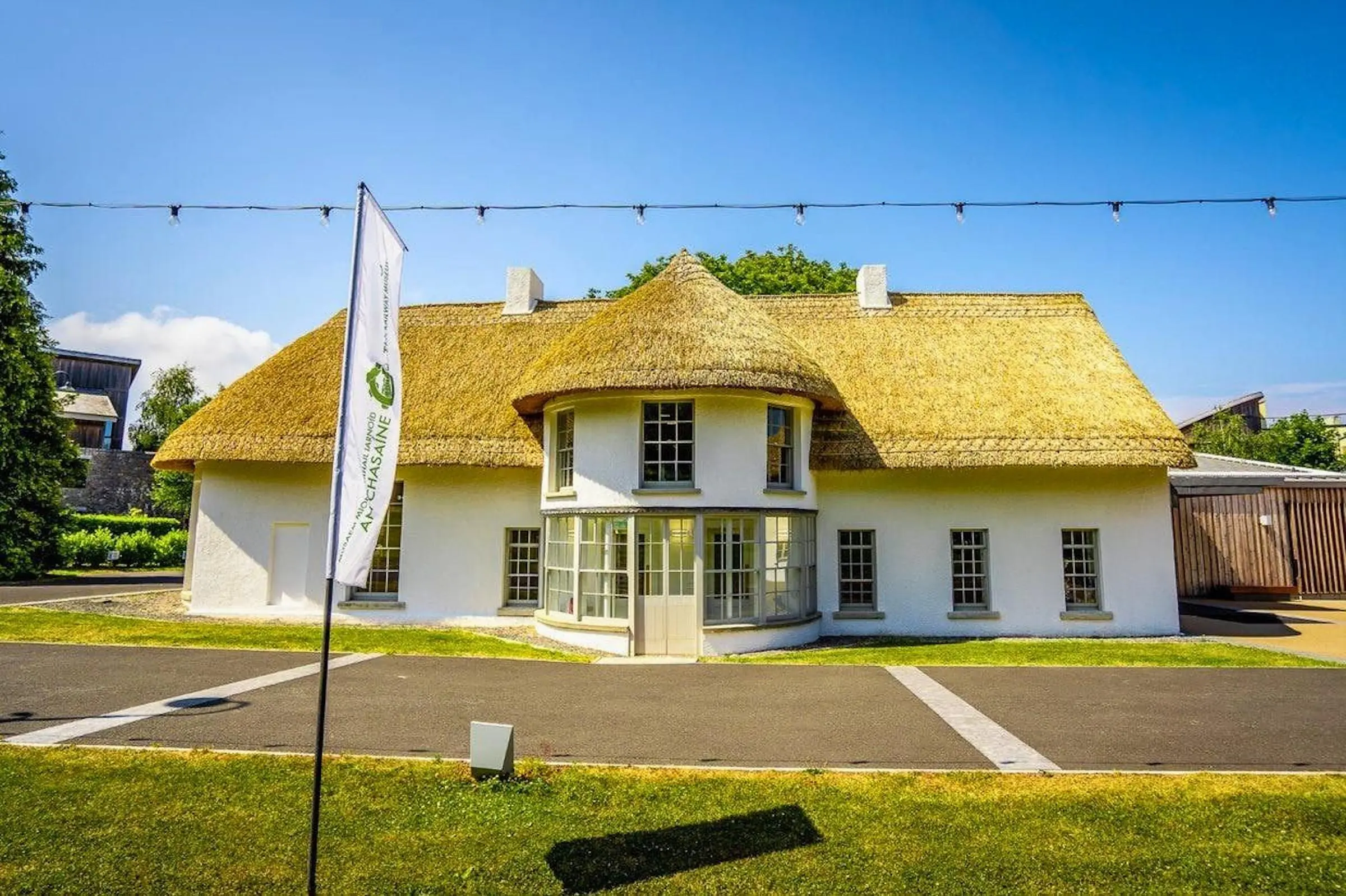 The thatched roof exterior of the Casino Model Railway Museum in Malahide