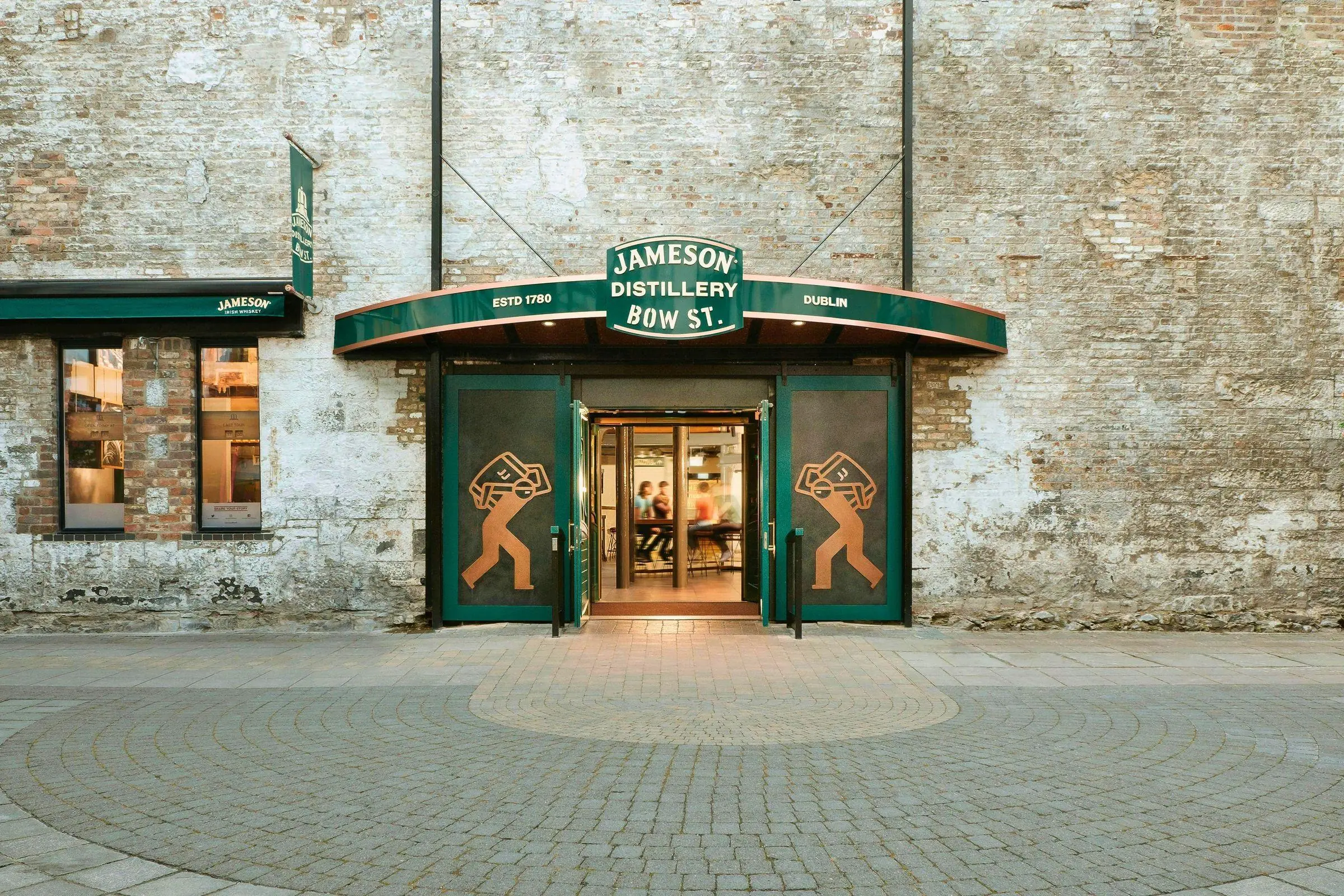 The brick exterior and entrance of the Jameson Distillery Bow St. in Dublin