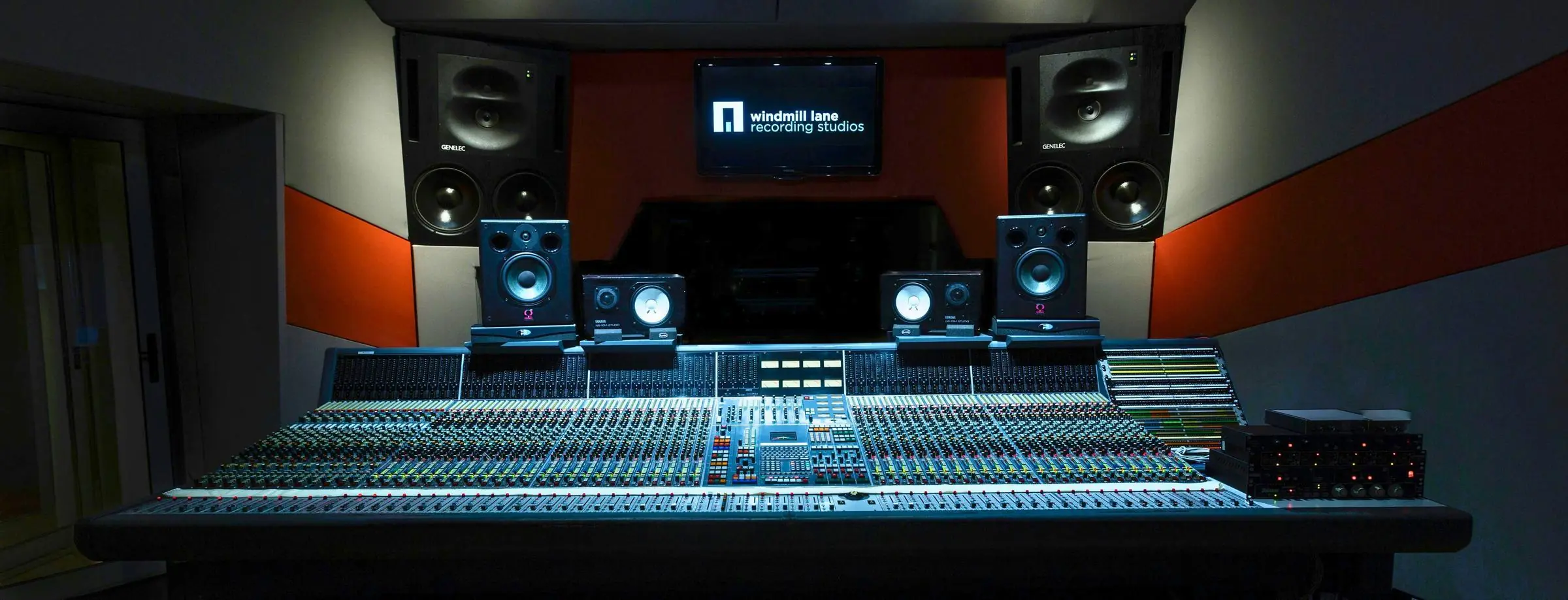 The mixing desk and recording equipment inside Windmill Lane Recording Studios